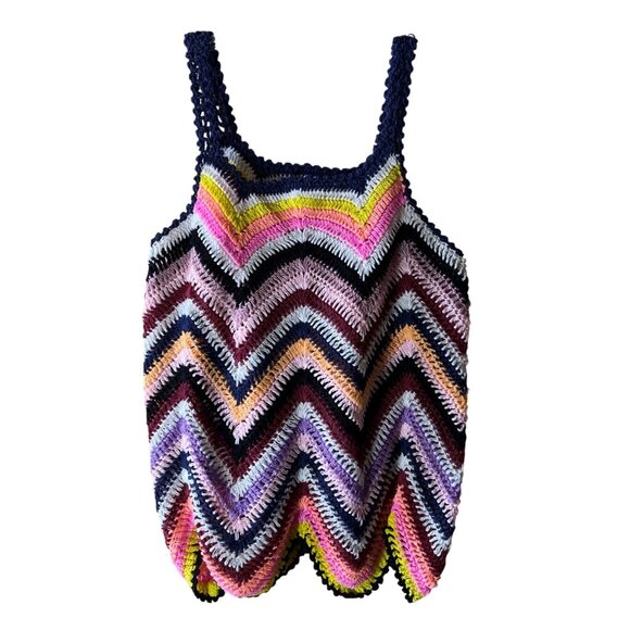 Handmade Multicolor Crochet Chevron Tank Top - Picture 1 of 3